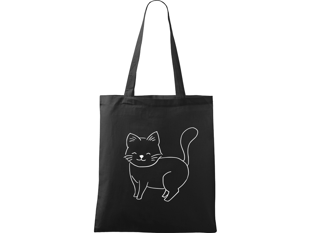 Ručně malovaná plátěná taška Handy - Kočka Barva tašky: ČERNÁ, Barva motivu: BÍLÁ