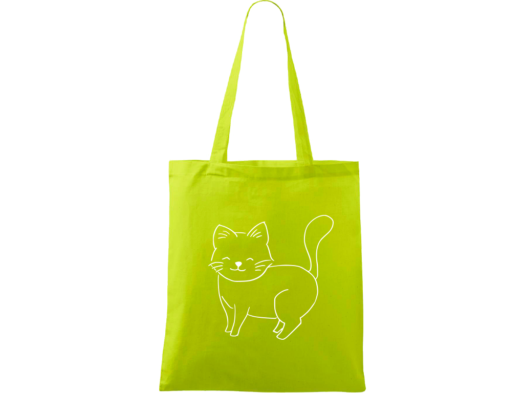 Ručně malovaná plátěná taška Handy - Kočka Barva tašky: LIMETKOVÁ, Barva motivu: BÍLÁ
