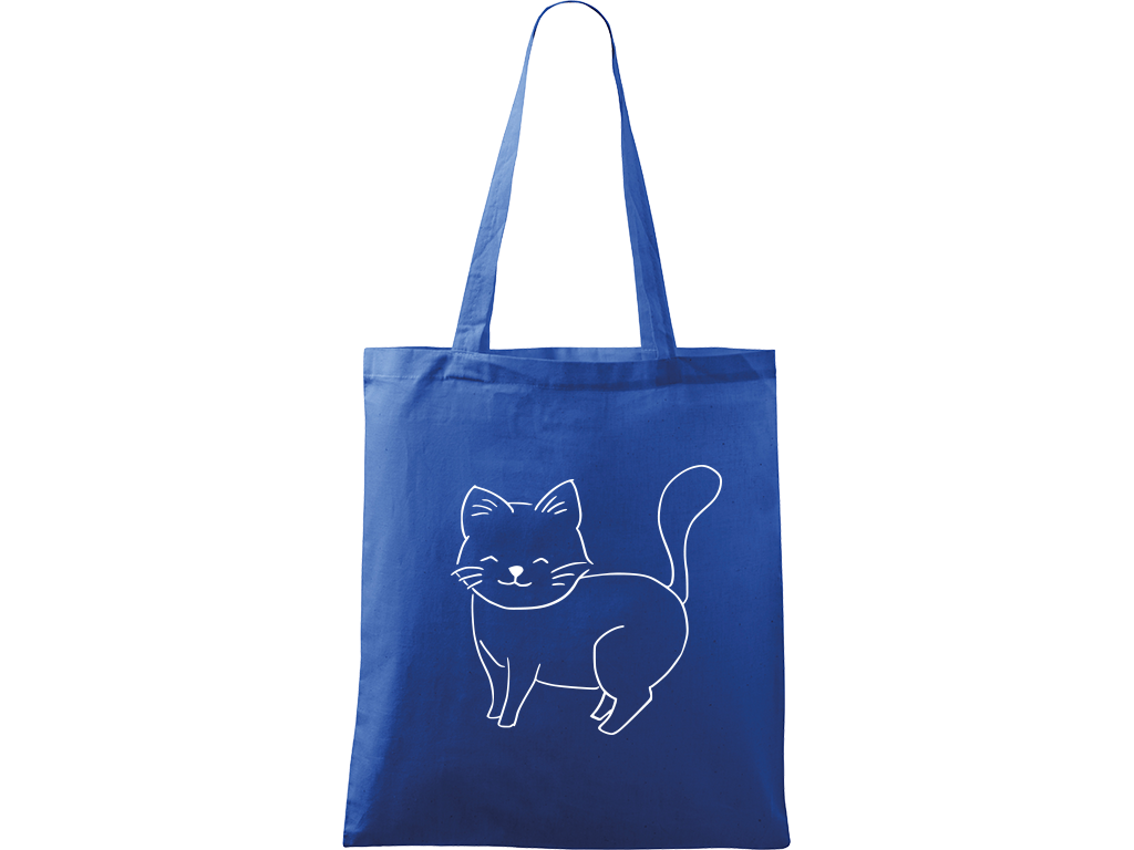 Ručně malovaná plátěná taška Handy - Kočka Barva tašky: MODRÁ, Barva motivu: BÍLÁ