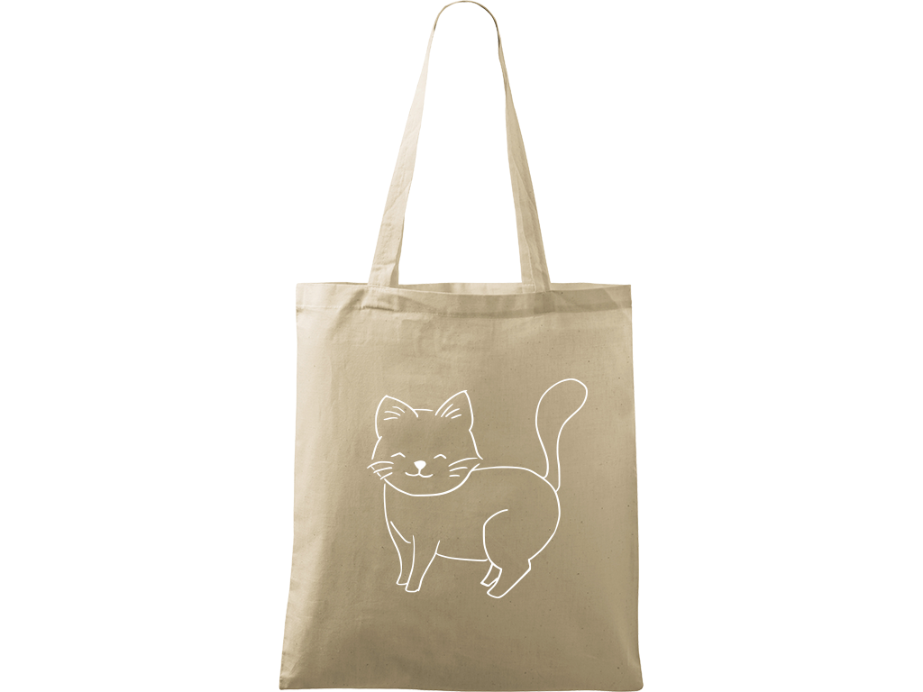 Ručně malovaná plátěná taška Handy - Kočka Barva tašky: PŘÍRODNÍ, Barva motivu: BÍLÁ