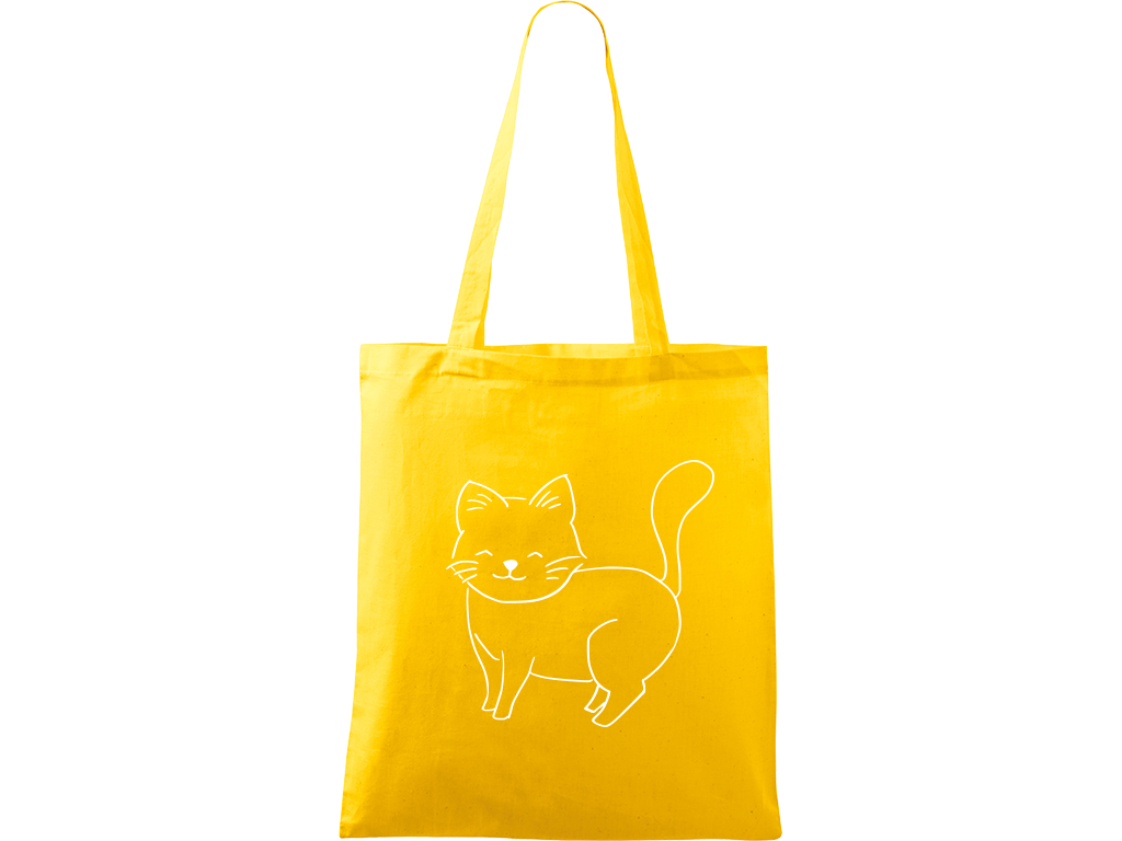 Ručně malovaná plátěná taška Handy - Kočka Barva tašky: ŽLUTÁ, Barva motivu: BÍLÁ