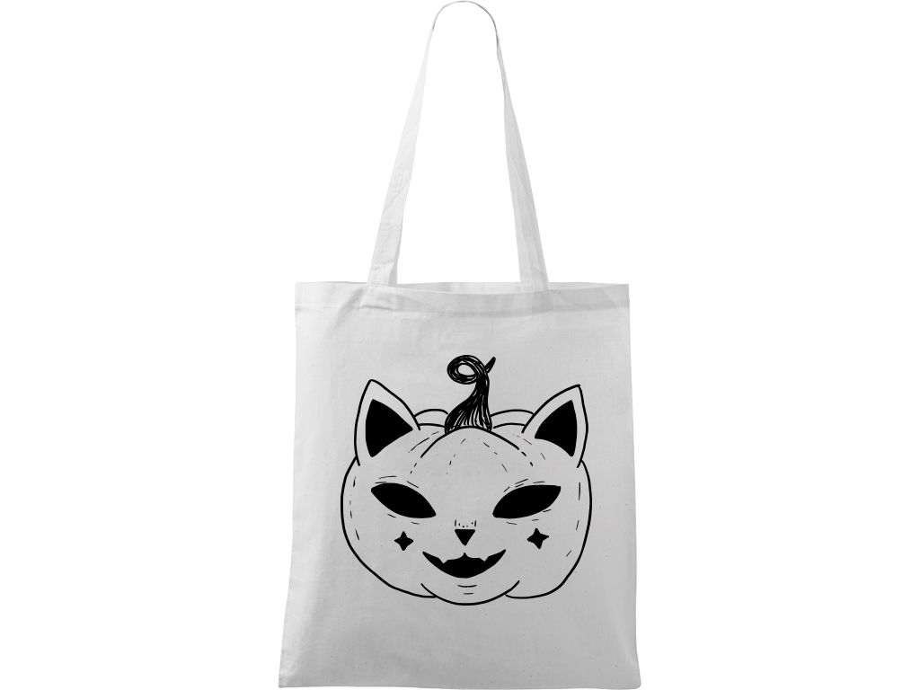 Ručně malovaná plátěná taška Handy - Halloween kočka - Dýně Barva tašky: BÍLÁ, Barva motivu: ČERNÁ