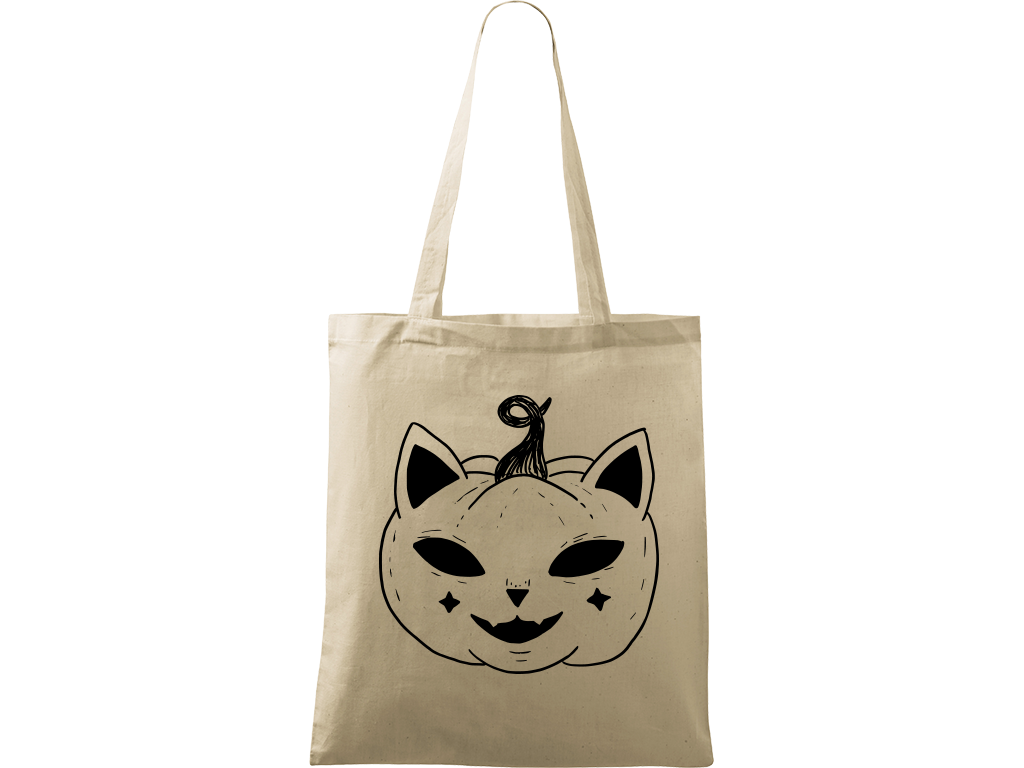 Ručně malovaná plátěná taška Handy - Halloween kočka - Dýně Barva tašky: PŘÍRODNÍ, Barva motivu: ČERNÁ
