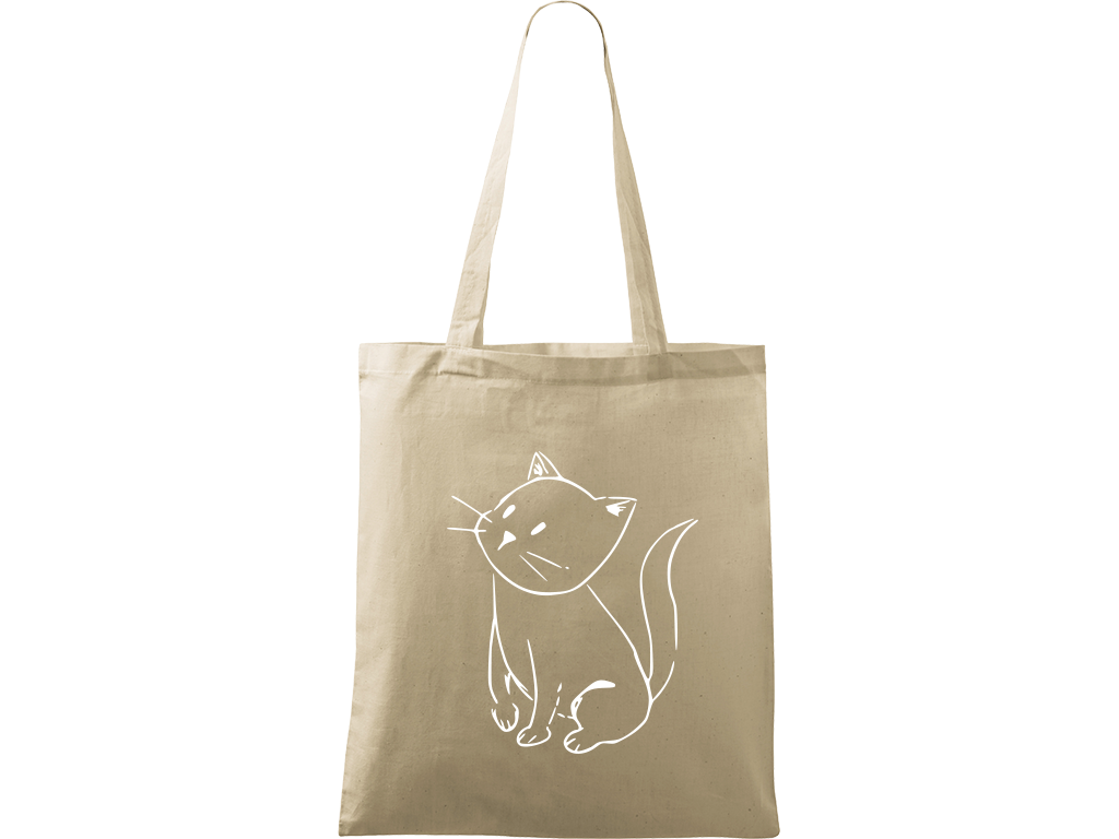 Ručně malovaná plátěná taška Handy - Kotě Barva tašky: PŘÍRODNÍ, Barva motivu: BÍLÁ