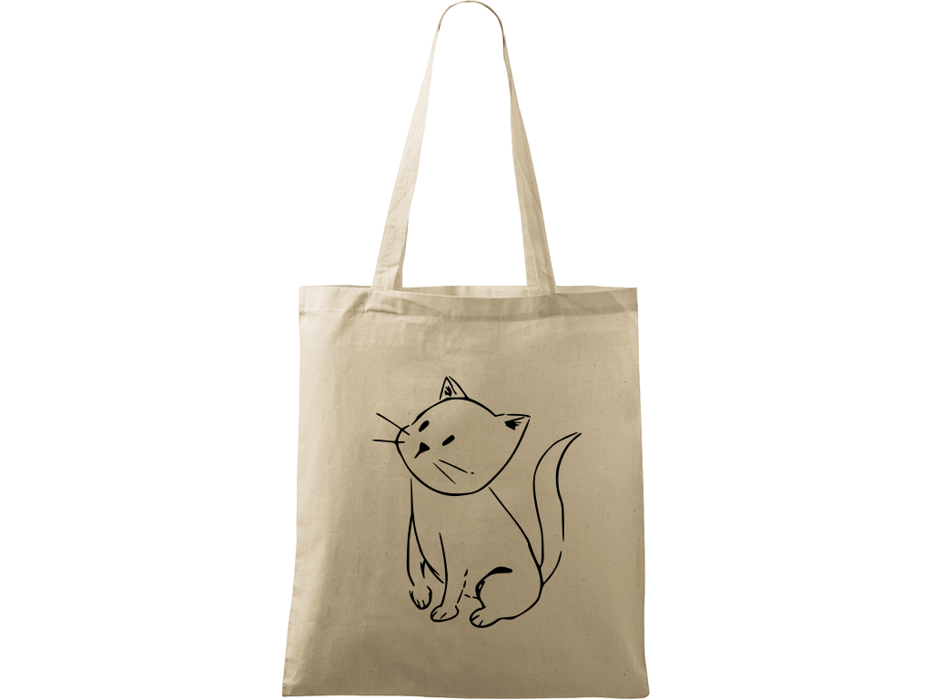 Ručně malovaná plátěná taška Handy - Kotě Barva tašky: PŘÍRODNÍ, Barva motivu: ČERNÁ