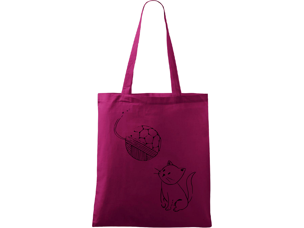 Ručně malovaná plátěná taška Handy - Kotě s Fullerenem Barva tašky: VÍNOVÁ, Barva motivu: ČERNÁ