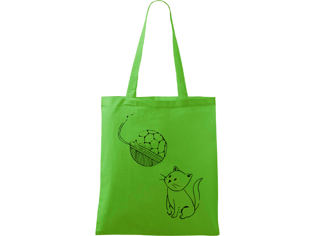 Ručně malovaná plátěná taška Handy - Kotě s Fullerenem Barva tašky: ZELENÁ, Barva motivu: ČERNÁ
