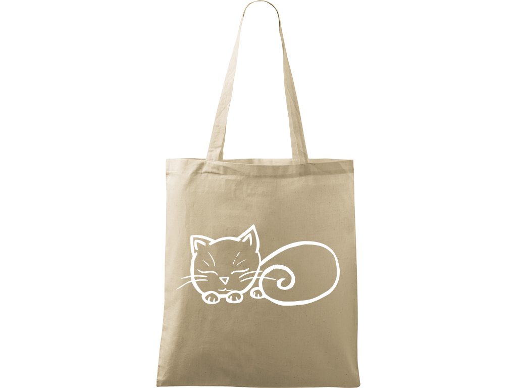 Ručně malovaná plátěná taška Handy - Spící kotě Barva tašky: PŘÍRODNÍ, Barva motivu: BÍLÁ