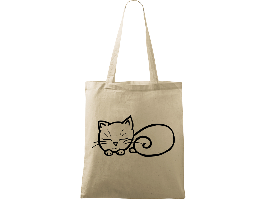 Ručně malovaná plátěná taška Handy - Spící kotě Barva tašky: PŘÍRODNÍ, Barva motivu: ČERNÁ