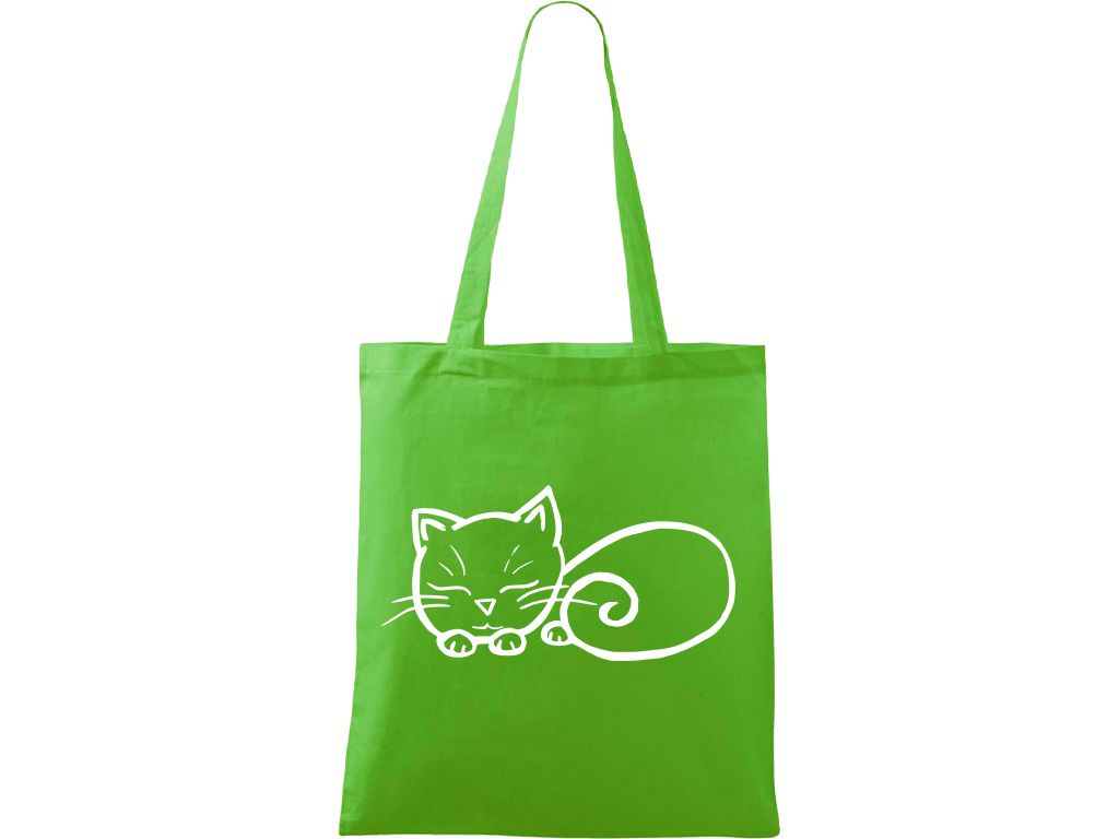 Ručně malovaná plátěná taška Handy - Spící kotě Barva tašky: ZELENÁ, Barva motivu: BÍLÁ