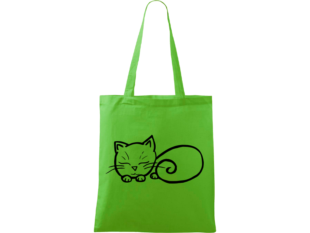 Ručně malovaná plátěná taška Handy - Spící kotě Barva tašky: ZELENÁ, Barva motivu: ČERNÁ