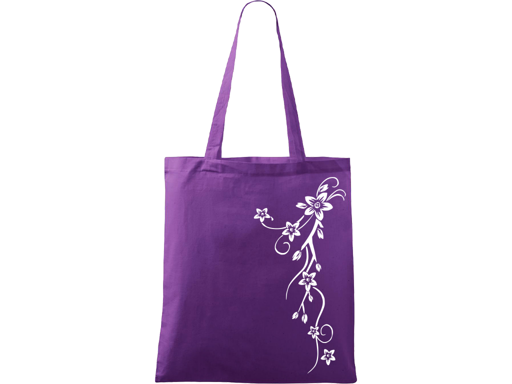 Ručně malovaná plátěná taška Handy - Květy Barva tašky: FIALOVÁ, Barva motivu: BÍLÁ