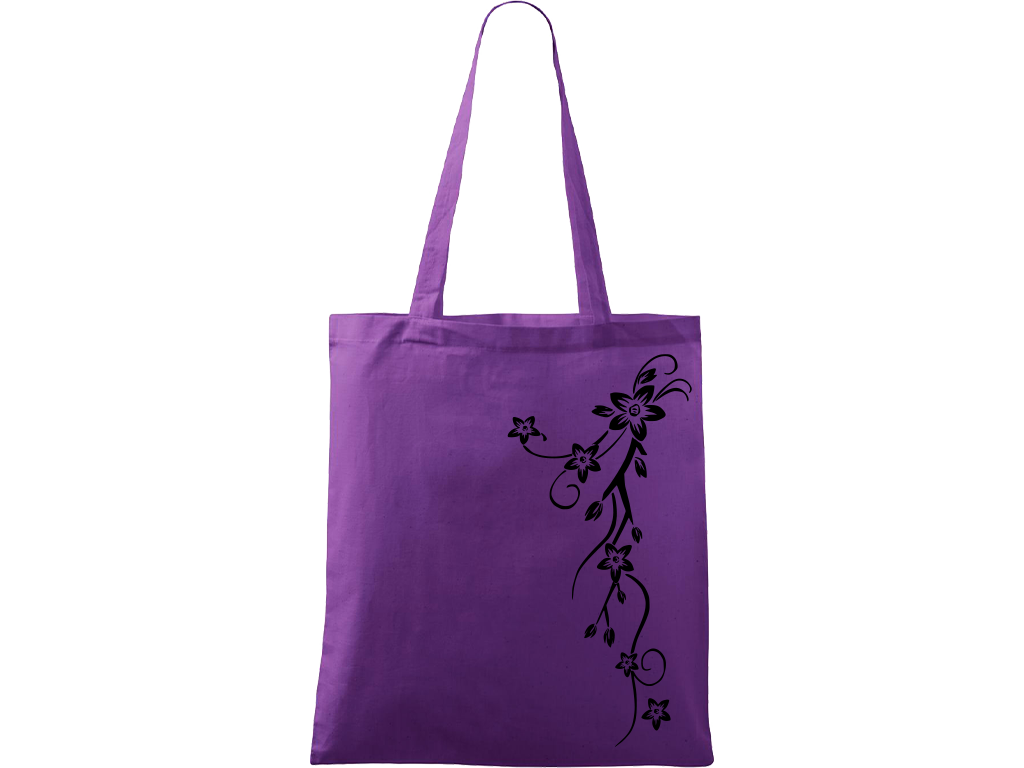 Ručně malovaná plátěná taška Handy - Květy Barva tašky: FIALOVÁ, Barva motivu: ČERNÁ