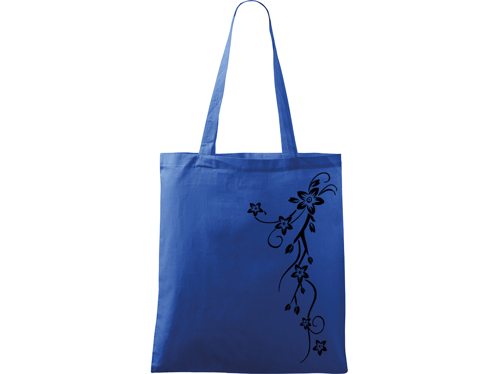 Ručně malovaná plátěná taška Handy - Květy Barva tašky: MODRÁ, Barva motivu: ČERNÁ