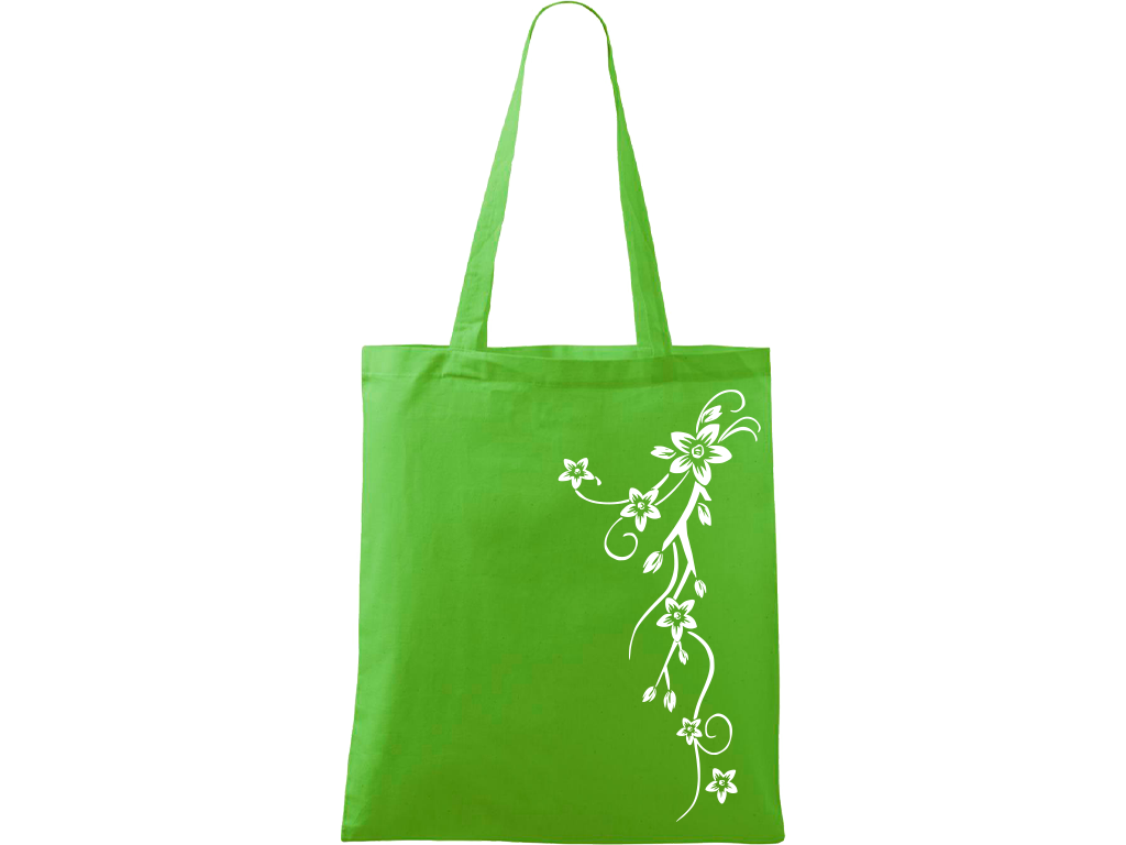 Ručně malovaná plátěná taška Handy - Květy Barva tašky: ZELENÁ, Barva motivu: BÍLÁ