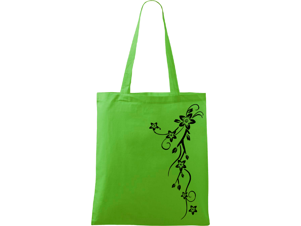 Ručně malovaná plátěná taška Handy - Květy Barva tašky: ZELENÁ, Barva motivu: ČERNÁ
