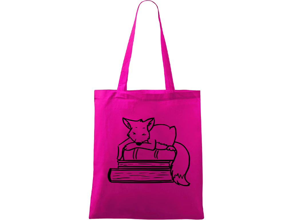 Ručně malovaná plátěná taška Handy - Liška na knihách Barva tašky: VÍNOVÁ, Barva motivu: ČERNÁ
