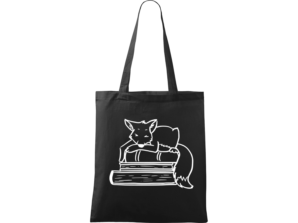 Ručně malovaná plátěná taška Handy - Liška na knihách Barva tašky: ČERNÁ, Barva motivu: BÍLÁ
