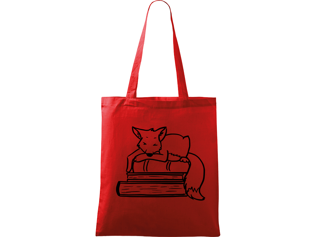 Ručně malovaná plátěná taška Handy - Liška na knihách Barva tašky: ČERVENÁ, Barva motivu: ČERNÁ