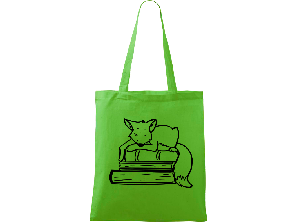 Ručně malovaná plátěná taška Handy - Liška na knihách Barva tašky: ZELENÁ, Barva motivu: ČERNÁ