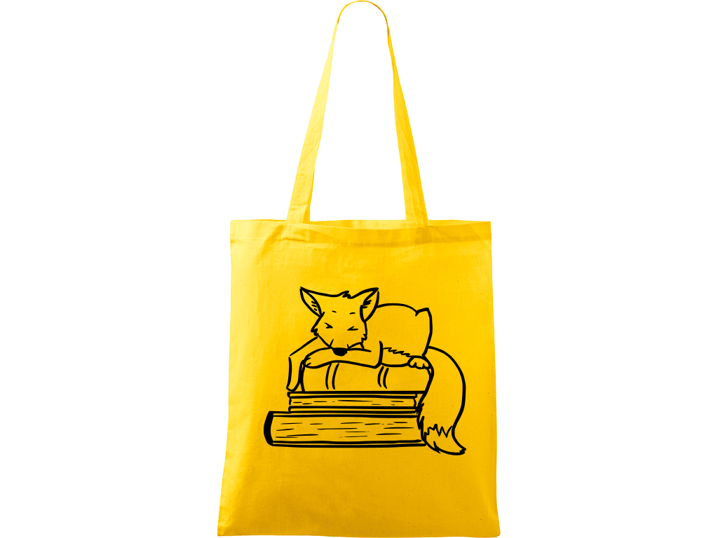 Ručně malovaná plátěná taška Handy - Liška na knihách Barva tašky: ŽLUTÁ, Barva motivu: ČERNÁ