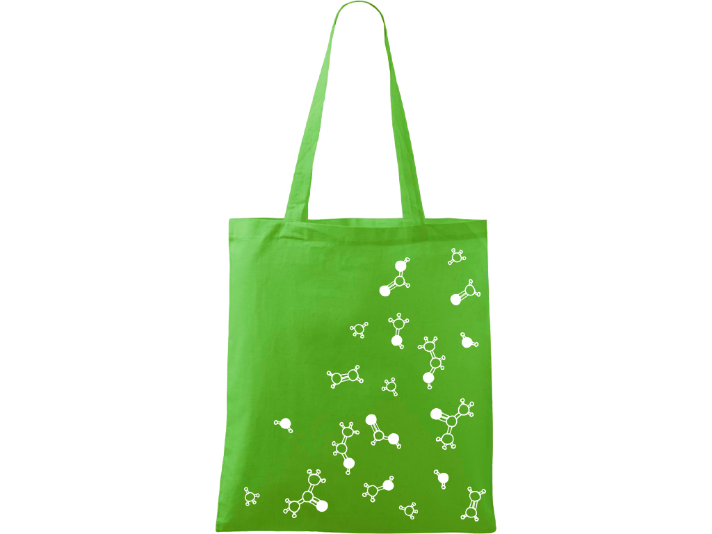Ručně malovaná plátěná taška Handy - Molekuly Barva tašky: ZELENÁ, Barva motivu: BÍLÁ