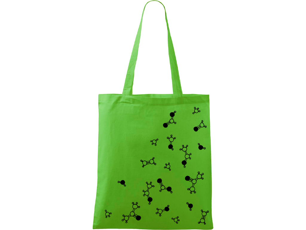 Ručně malovaná plátěná taška Handy - Molekuly Barva tašky: ZELENÁ, Barva motivu: ČERNÁ