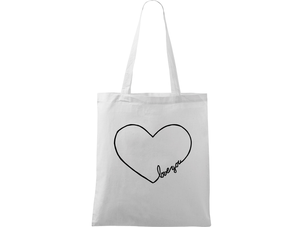 Ručně malovaná plátěná taška Handy - "Love You" srdce Barva tašky: BÍLÁ, Barva motivu: ČERNÁ
