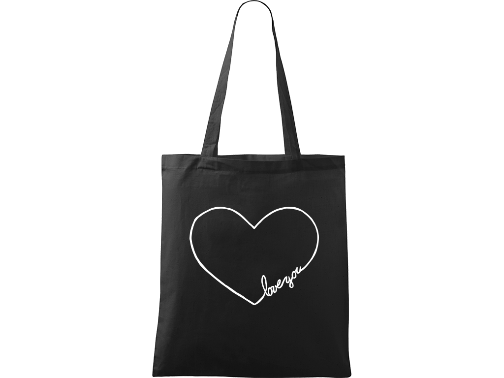 Ručně malovaná plátěná taška Handy - "Love You" srdce Barva tašky: ČERNÁ, Barva motivu: BÍLÁ