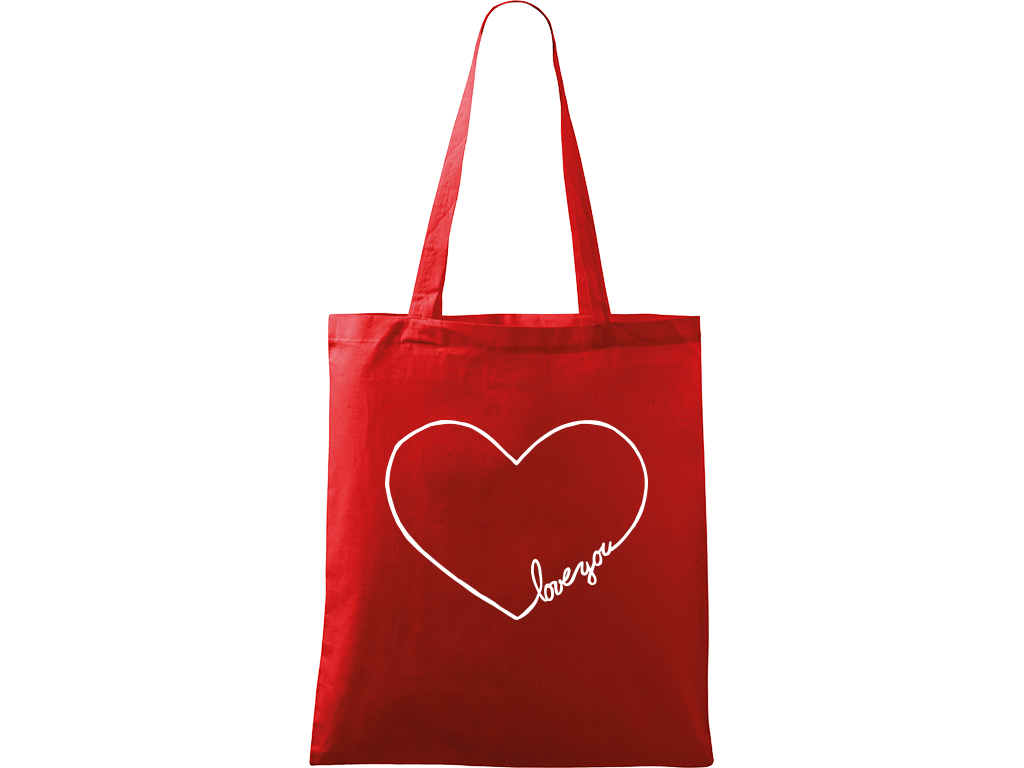 Ručně malovaná plátěná taška Handy - "Love You" srdce Barva tašky: ČERVENÁ, Barva motivu: BÍLÁ