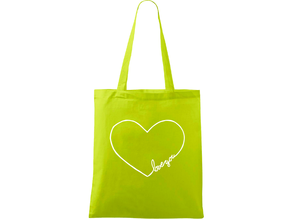 Ručně malovaná plátěná taška Handy - "Love You" srdce Barva tašky: LIMETKOVÁ, Barva motivu: BÍLÁ