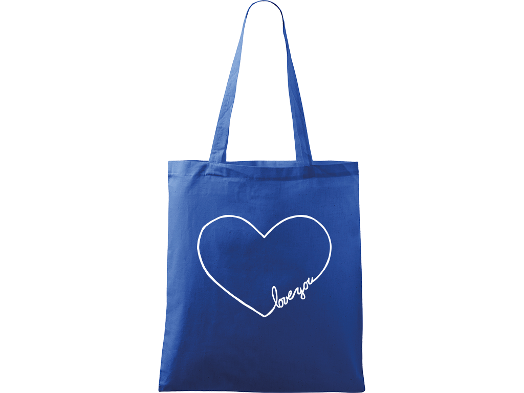 Ručně malovaná plátěná taška Handy - "Love You" srdce Barva tašky: MODRÁ, Barva motivu: BÍLÁ