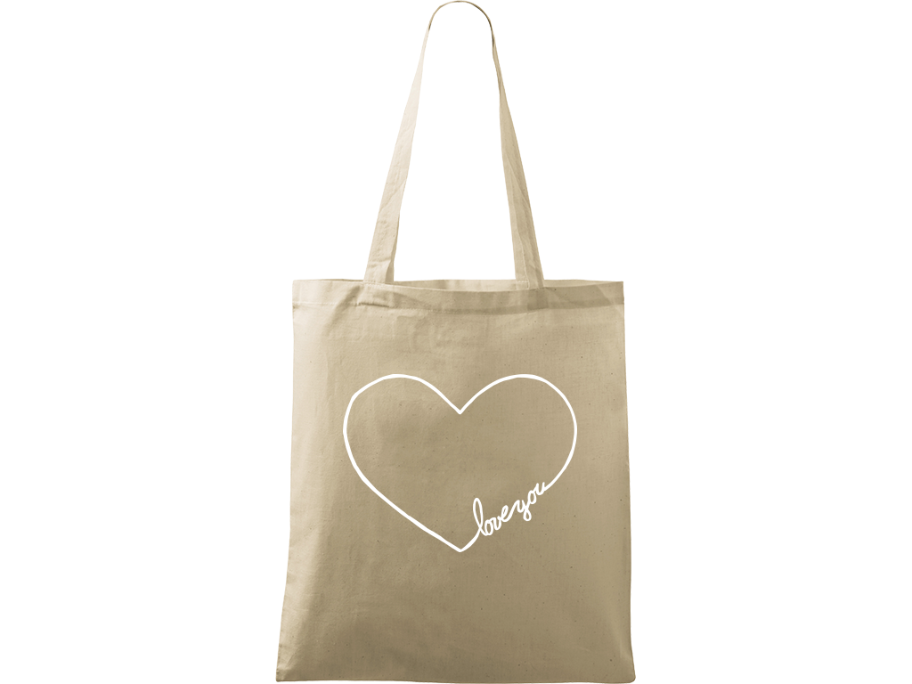 Ručně malovaná plátěná taška Handy - "Love You" srdce Barva tašky: PŘÍRODNÍ, Barva motivu: BÍLÁ