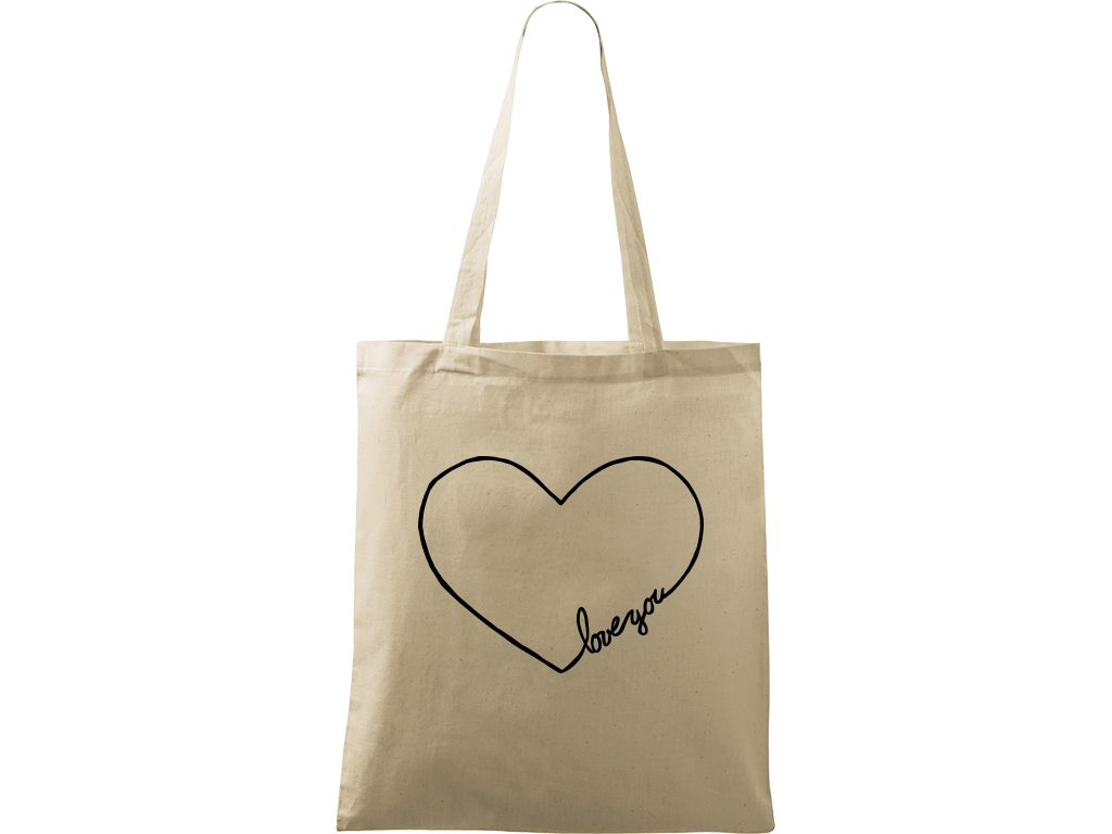 Ručně malovaná plátěná taška Handy - "Love You" srdce Barva tašky: PŘÍRODNÍ, Barva motivu: ČERNÁ