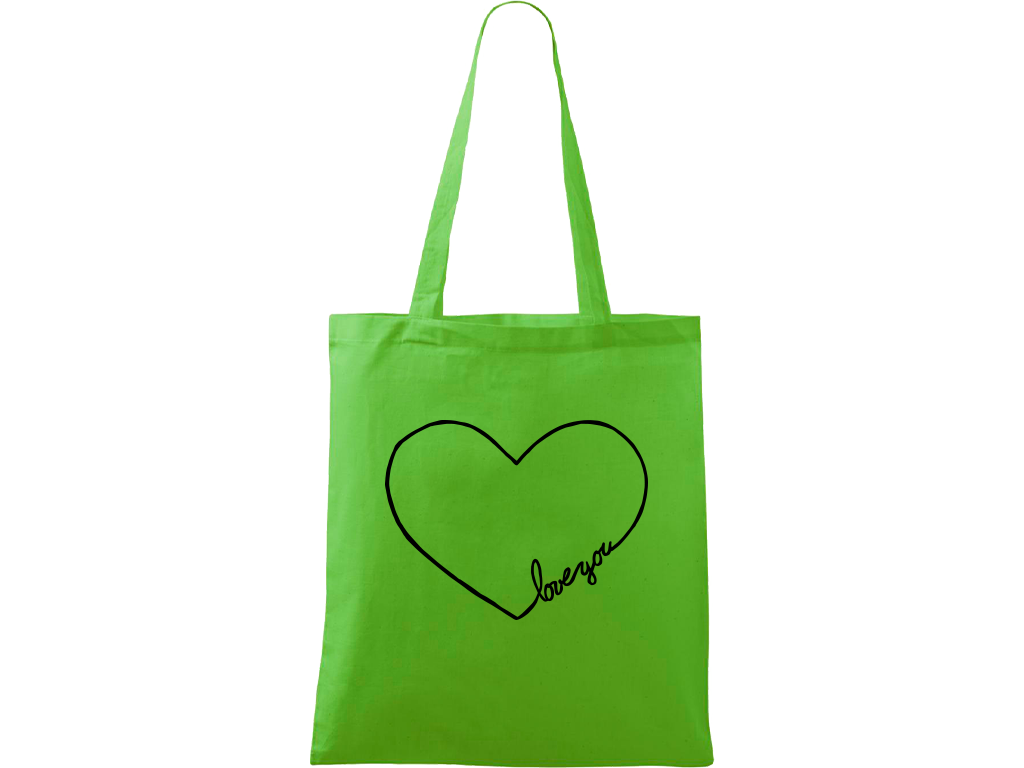 Ručně malovaná plátěná taška Handy - "Love You" srdce Barva tašky: ZELENÁ, Barva motivu: ČERNÁ