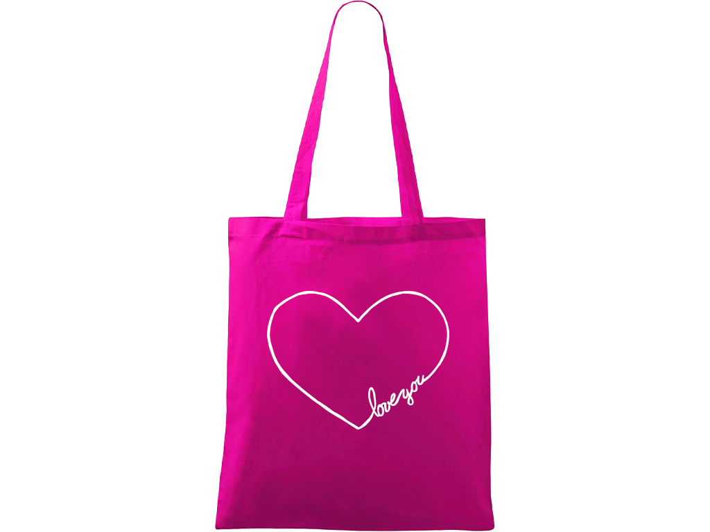 Ručně malovaná plátěná taška Handy - "Love You" srdce Barva tašky: VÍNOVÁ, Barva motivu: BÍLÁ