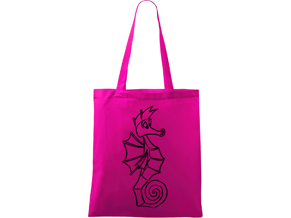 Ručně malovaná plátěná taška Handy - Mořský koník Barva tašky: VÍNOVÁ, Barva motivu: ČERNÁ