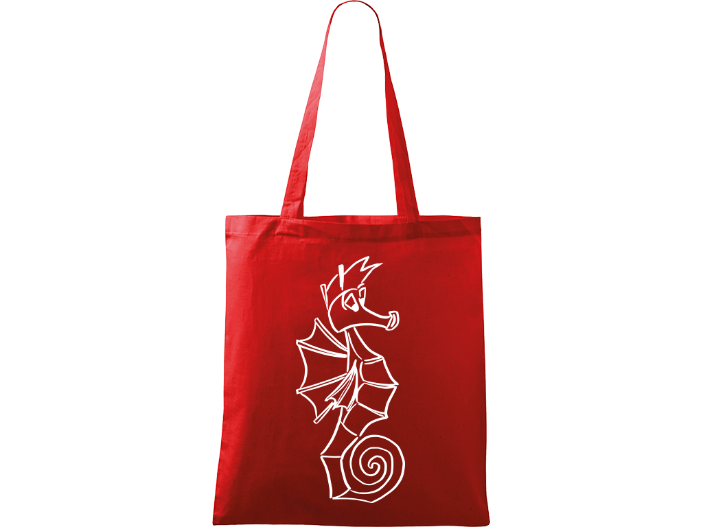 Ručně malovaná plátěná taška Handy - Mořský koník Barva tašky: ČERVENÁ, Barva motivu: BÍLÁ