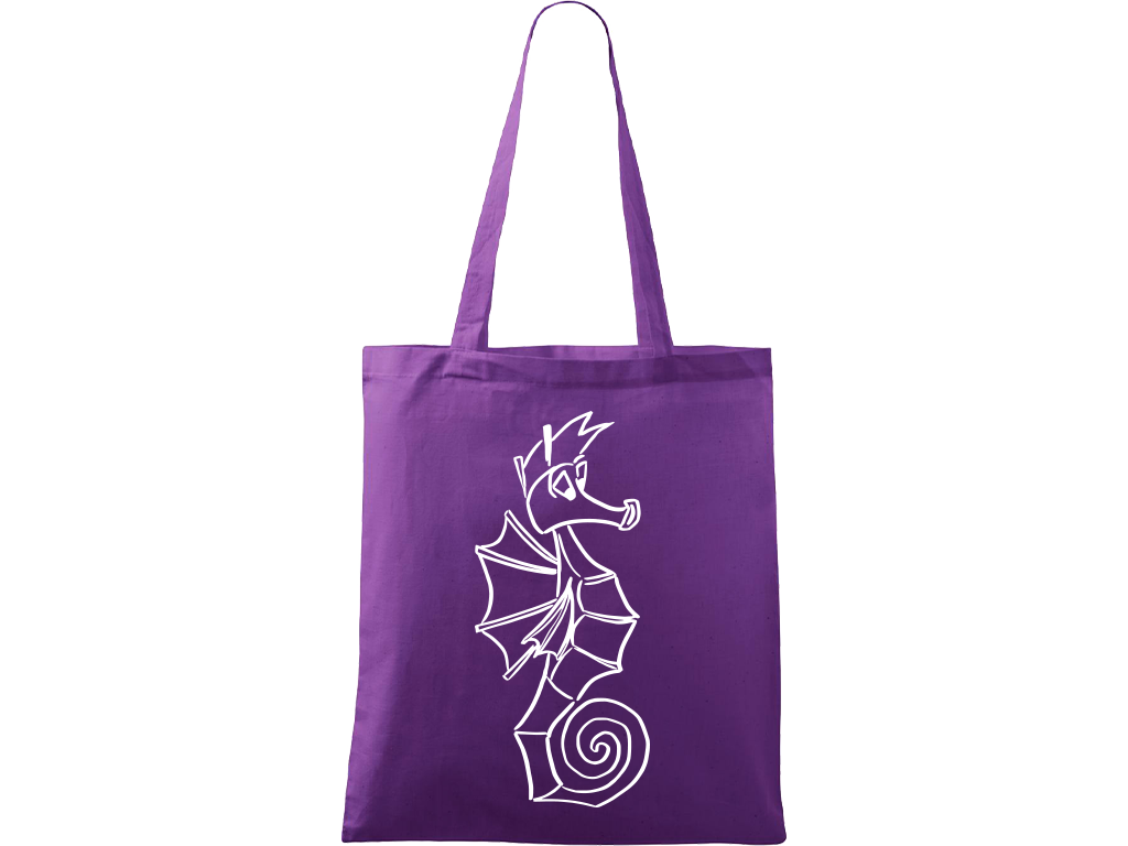 Ručně malovaná plátěná taška Handy - Mořský koník Barva tašky: FIALOVÁ, Barva motivu: BÍLÁ