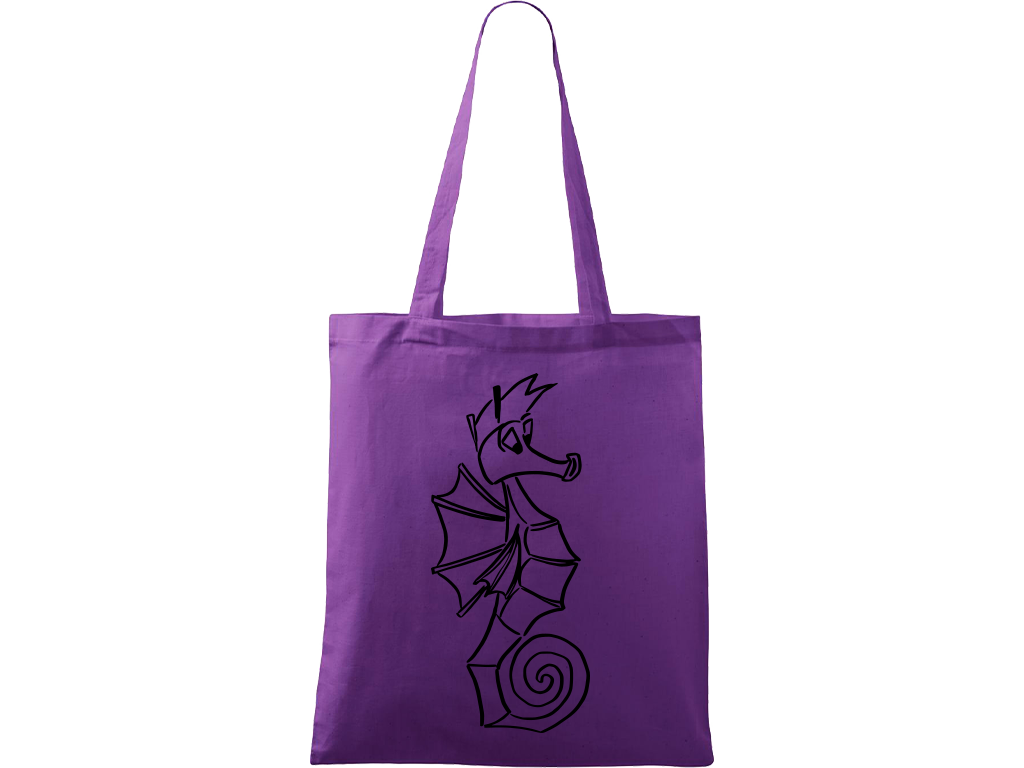 Ručně malovaná plátěná taška Handy - Mořský koník Barva tašky: FIALOVÁ, Barva motivu: ČERNÁ