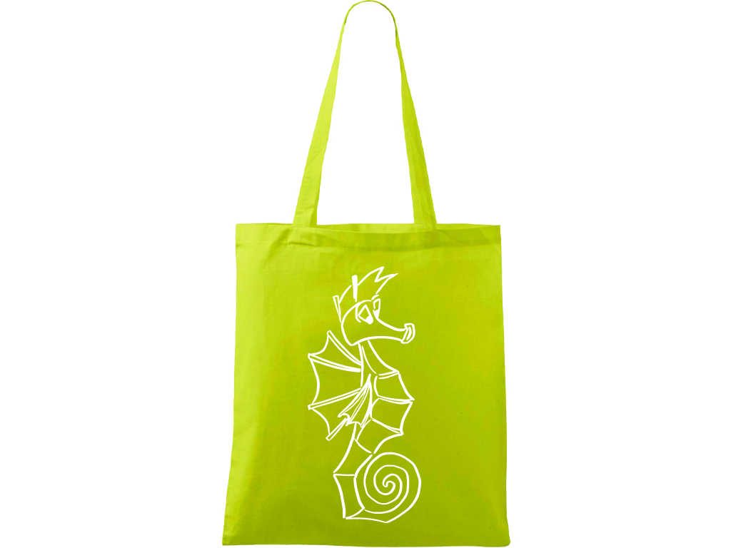 Ručně malovaná plátěná taška Handy - Mořský koník Barva tašky: LIMETKOVÁ, Barva motivu: BÍLÁ