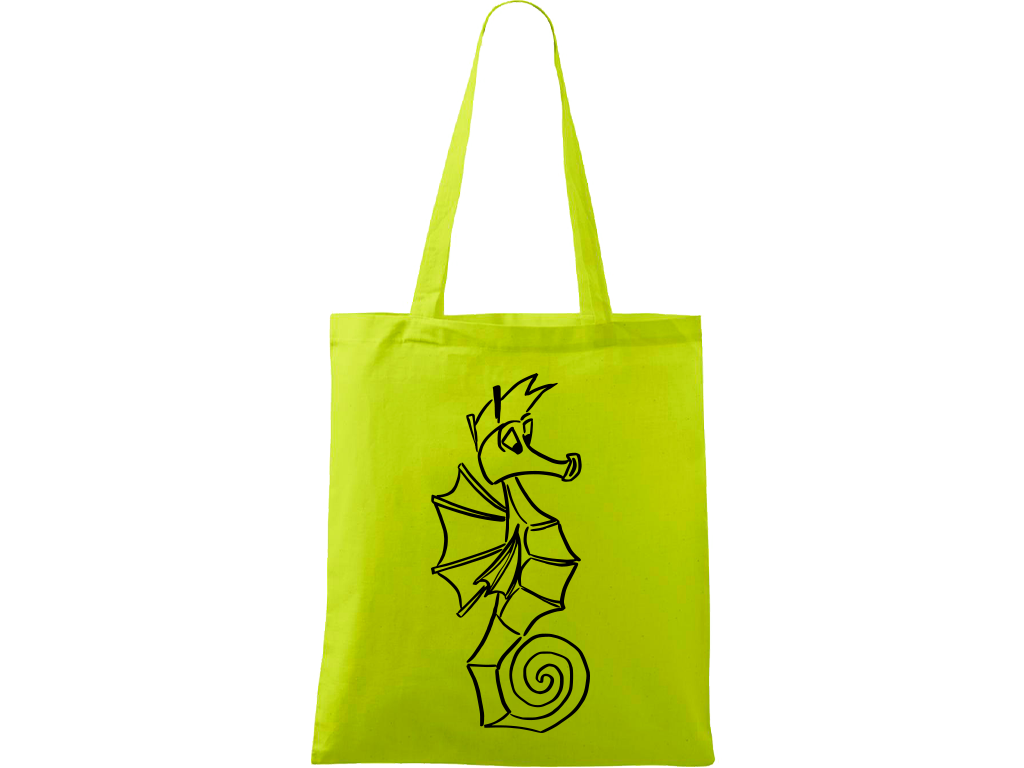 Ručně malovaná plátěná taška Handy - Mořský koník Barva tašky: LIMETKOVÁ, Barva motivu: ČERNÁ