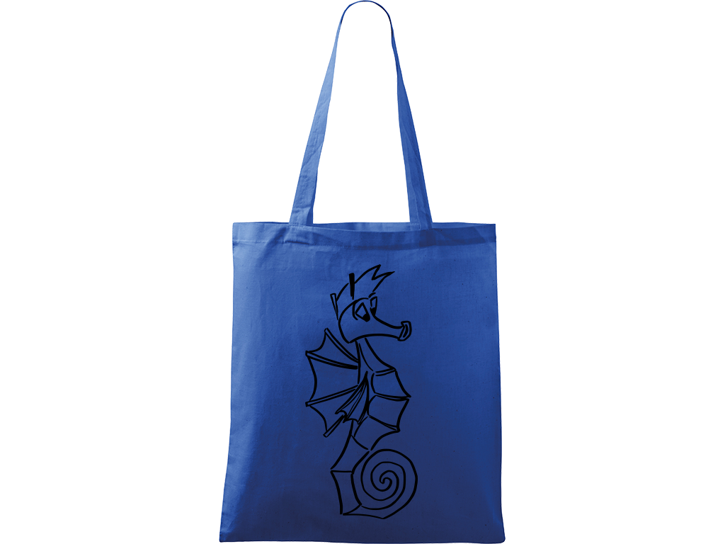 Ručně malovaná plátěná taška Handy - Mořský koník Barva tašky: MODRÁ, Barva motivu: ČERNÁ