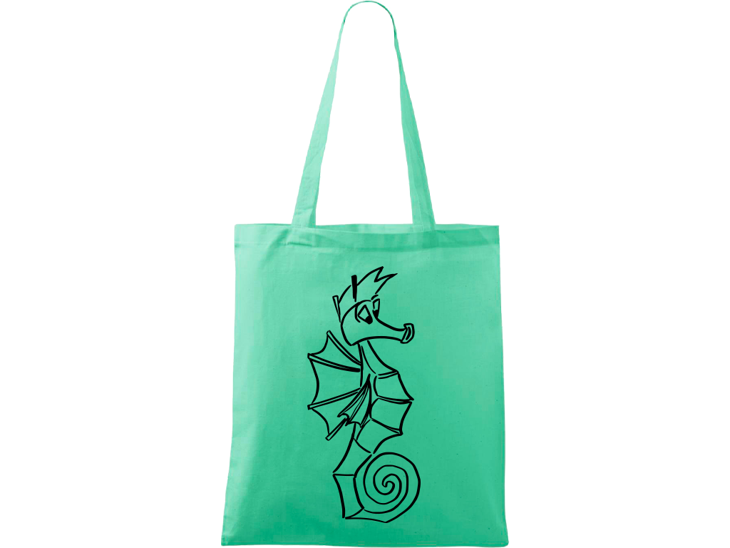 Ručně malovaná plátěná taška Handy - Mořský koník Barva tašky: MÁTOVÁ, Barva motivu: ČERNÁ