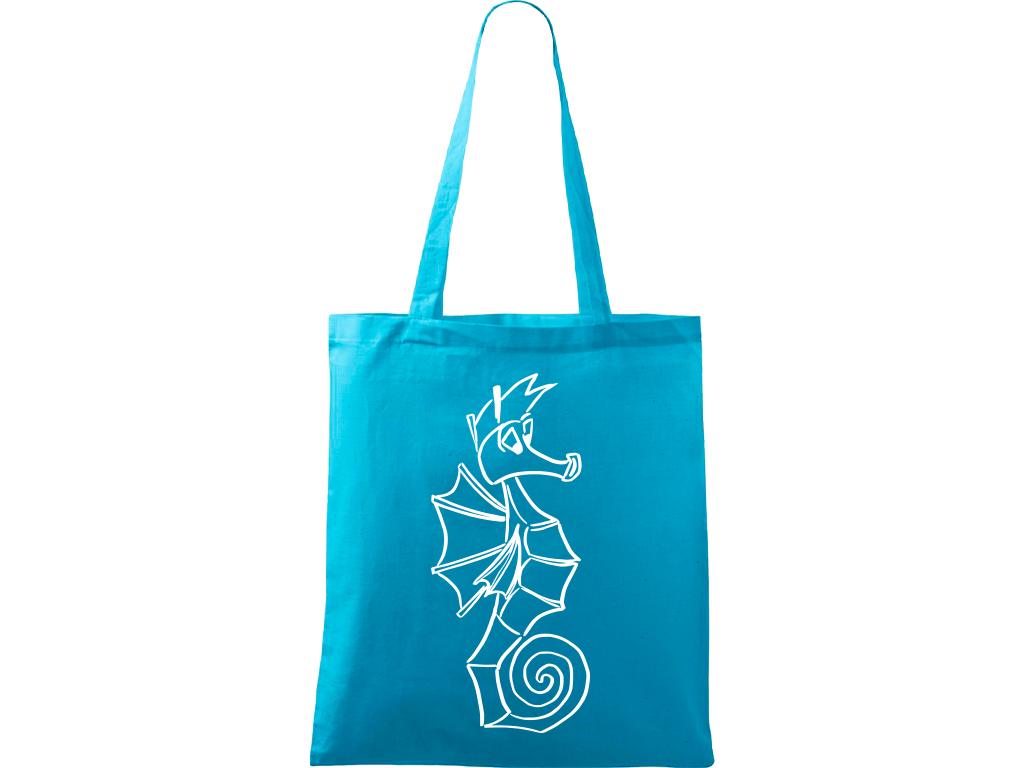 Ručně malovaná plátěná taška Handy - Mořský koník Barva tašky: TYRKYSOVÁ, Barva motivu: BÍLÁ