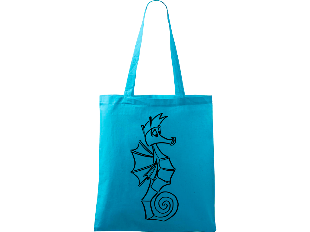 Ručně malovaná plátěná taška Handy - Mořský koník Barva tašky: TYRKYSOVÁ, Barva motivu: ČERNÁ