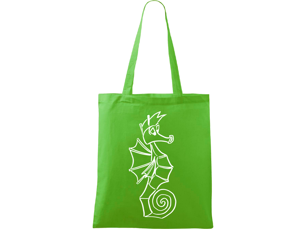 Ručně malovaná plátěná taška Handy - Mořský koník Barva tašky: ZELENÁ, Barva motivu: BÍLÁ