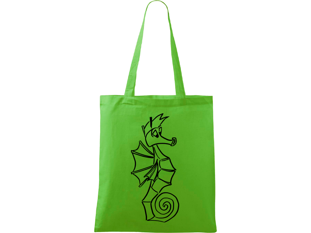 Ručně malovaná plátěná taška Handy - Mořský koník Barva tašky: ZELENÁ, Barva motivu: ČERNÁ