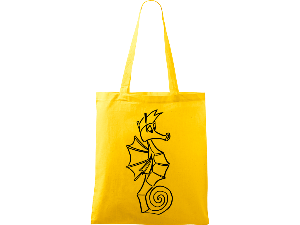 Ručně malovaná plátěná taška Handy - Mořský koník Barva tašky: ŽLUTÁ, Barva motivu: ČERNÁ