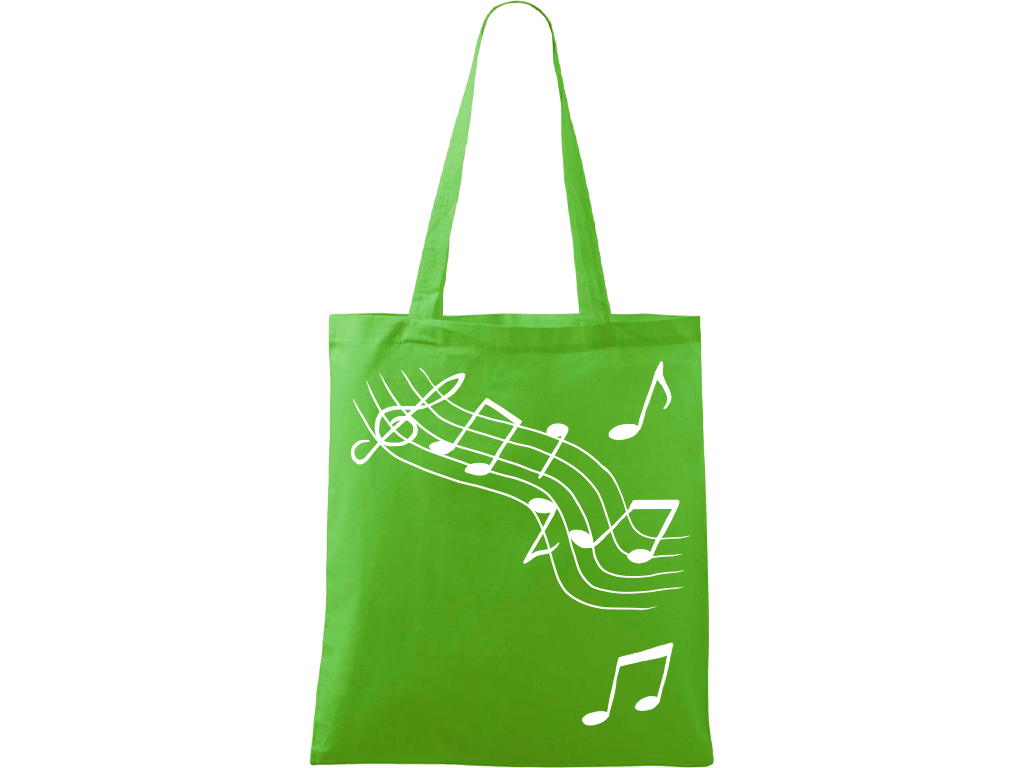 Ručně malovaná plátěná taška Handy - Noty Barva tašky: ZELENÁ, Barva motivu: BÍLÁ